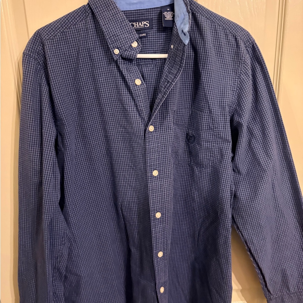 Chaps Men's Navy Blue Micro-Check Button-Down Shirt